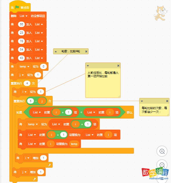 scratch冒泡排序算法完整代码