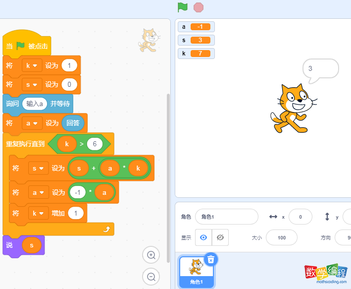 scratch高考流程图算法题，输入a，输出s